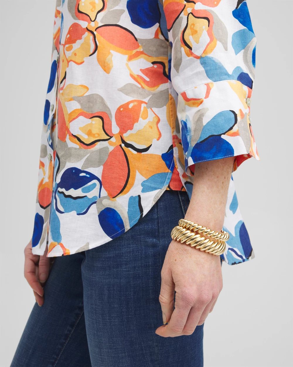 No Iron™ Linen Floral 3/4 Sleeve Shirt