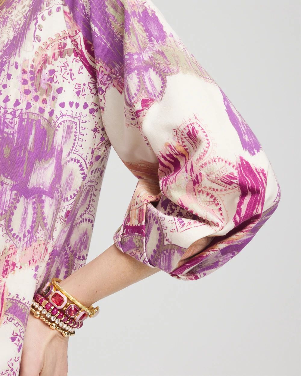 Paisley V-Neck Tuck-Sleeve Tee
