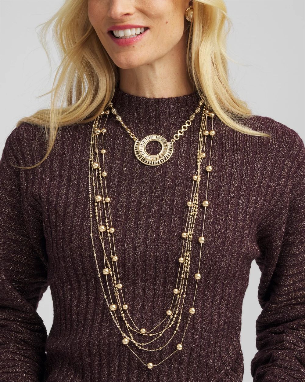 Multistrand Beaded Goldtone Necklace click to view larger image.