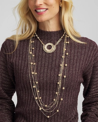 Multistrand Beaded Goldtone Necklace click to view larger image.