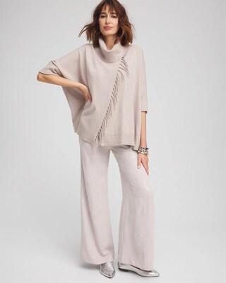 Cowl Neck Fringe Cashmere Blend Poncho click to view larger image.