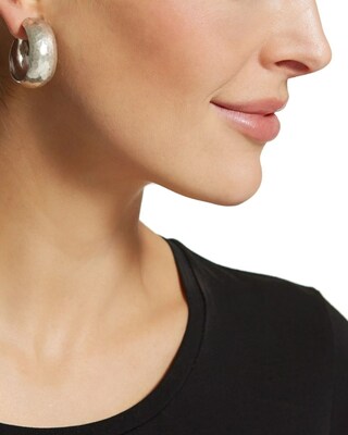 Roseya Silver Hammered Hoop Clip Earrings