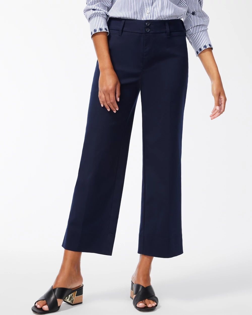 Twill High Rise Wide Leg Cropped Pants