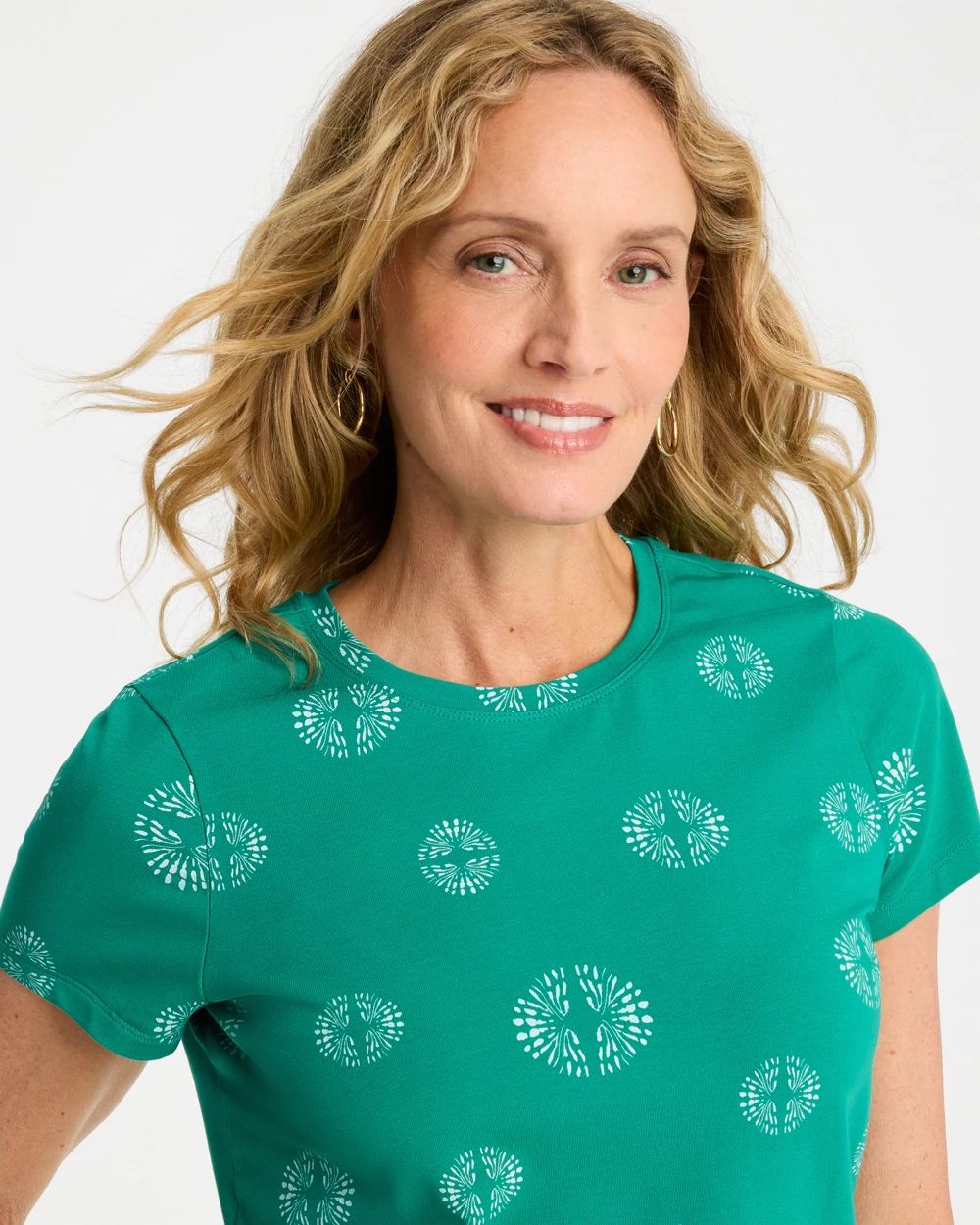 Printed Cotton Stretch Cap-Sleeve Tee