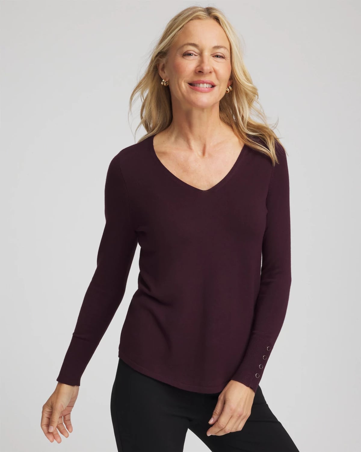 Chico's Ella V-neck Pullover Sweater In Night Bloom In Brown
