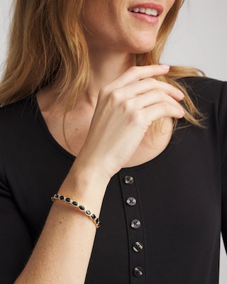 Small Black Faceted Gem Stretch Cuff Bracelet click to view larger image.