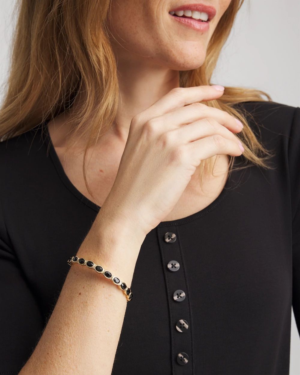 Small Black Faceted Gem Stretch Cuff Bracelet