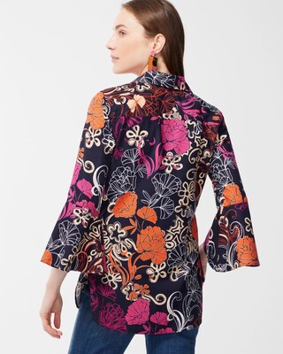 No Iron Stretch Floral Flare Sleeve Tunic