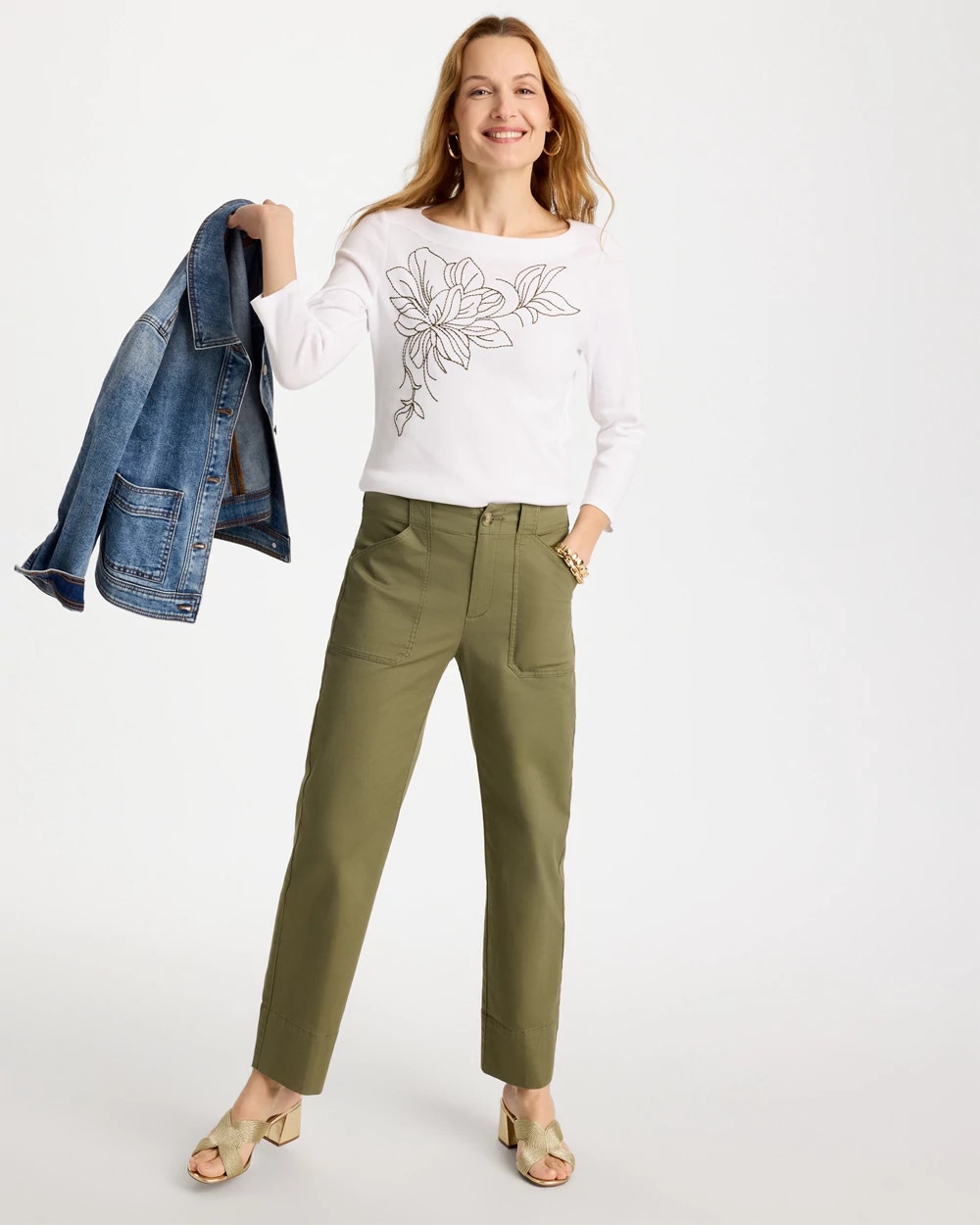 Embroidered Pima 3/4 Sleeve Tee