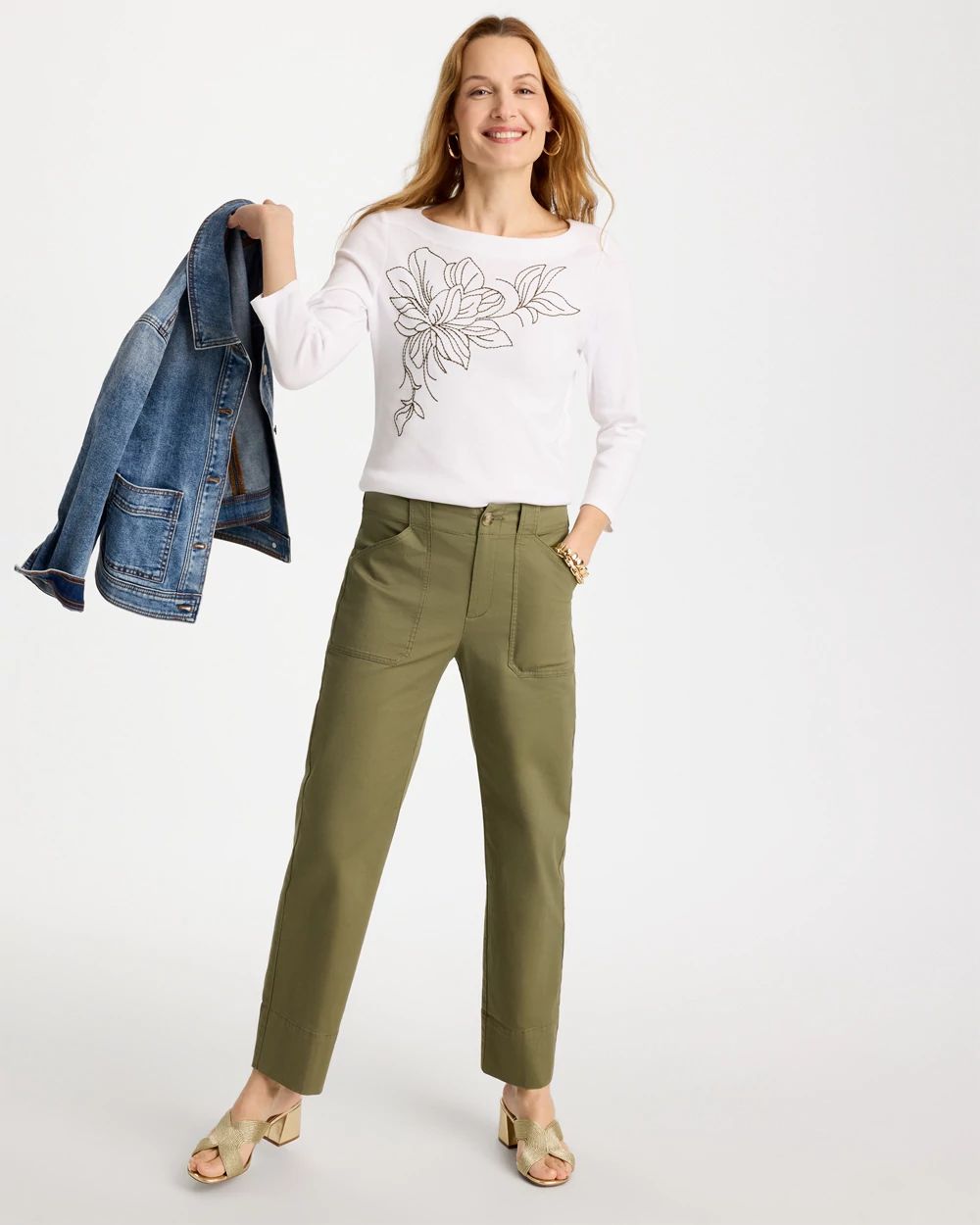 Embroidered Pima 3/4 Sleeve Tee click to view larger image.