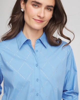 Embellished Stretch Cotton Collared Shirt click to view larger image.