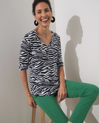 Zebra 3/4 Sleeve Rib Detail Slub Tee