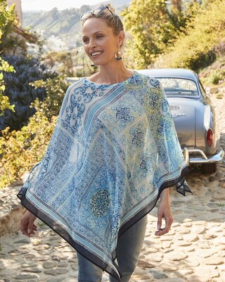 Coastal Tile Asymmetrical Hem Poncho