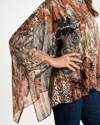 Button-Front Crewneck Cuffed Poncho click to view larger image.