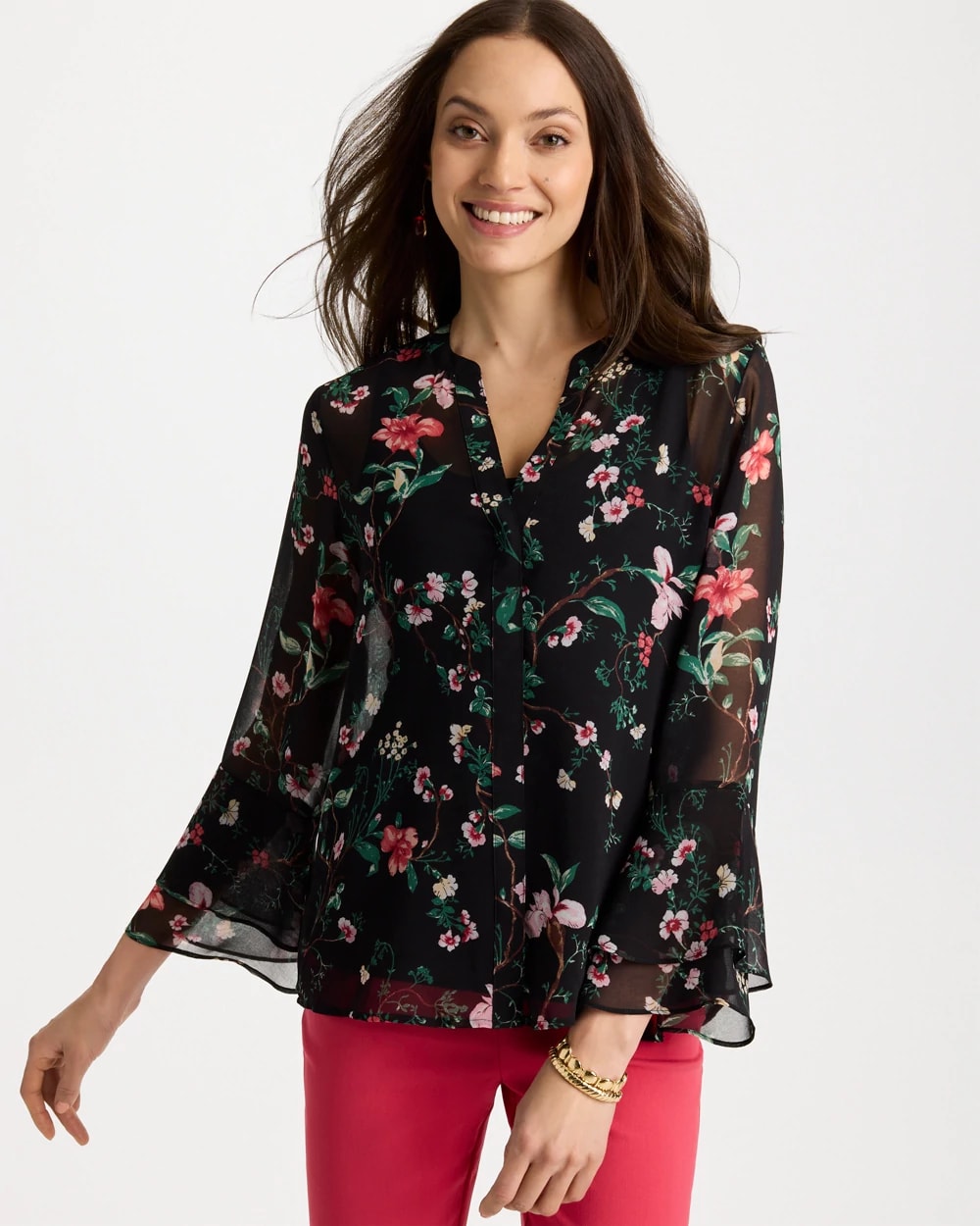 Georgette Ruffled Cuff Blouse, photo 1 of 5