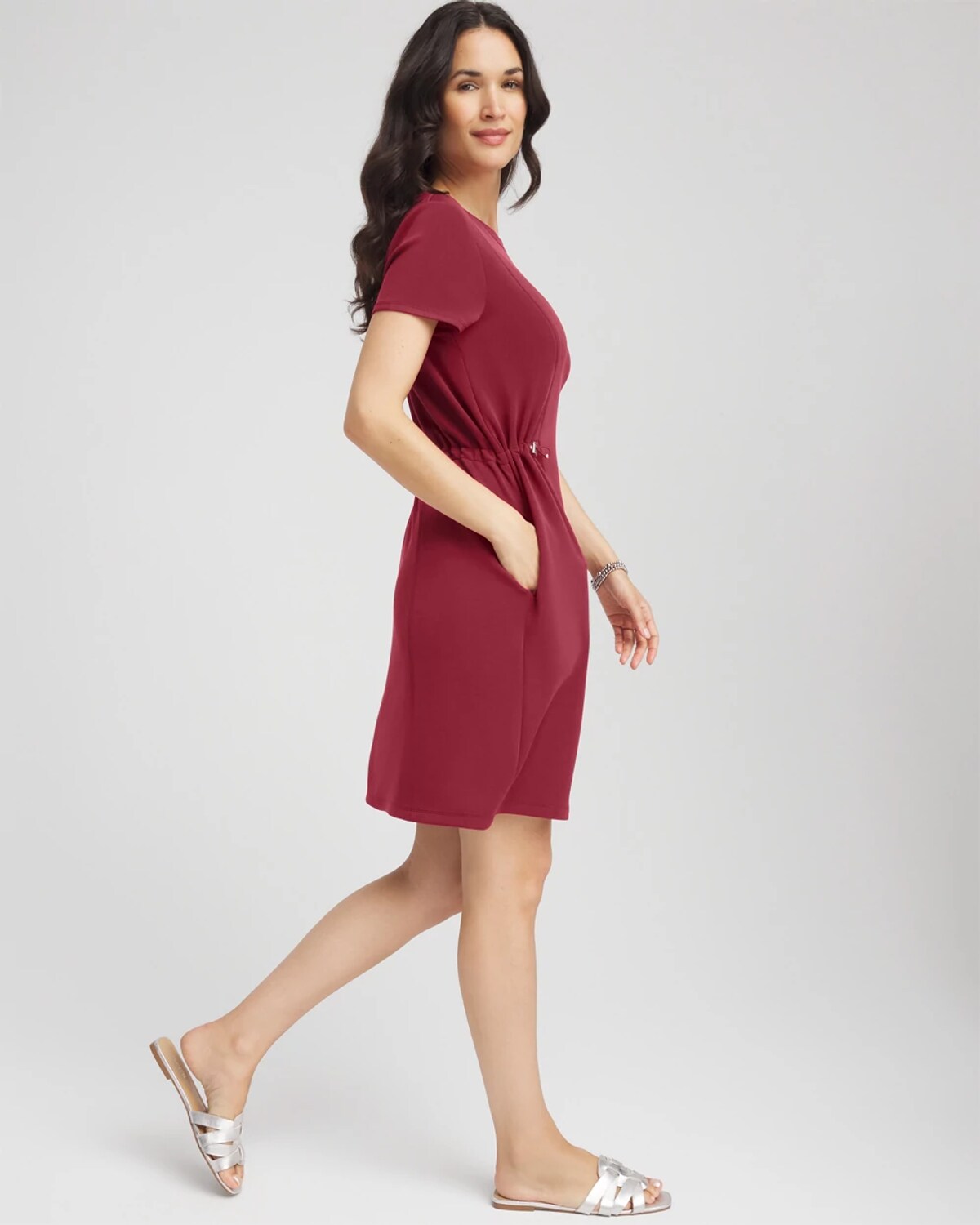 Chico's Scuba Bungee-waist Dress In Russet Red In Red