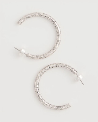 Silvertone Textured Hoop Earrings click to view larger image.