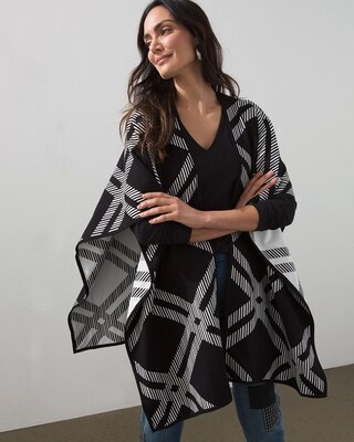Reversible Plaid Windowpane Ruana