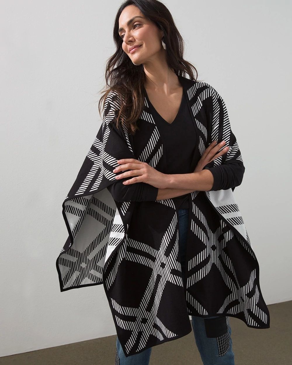 Reversible Plaid Windowpane Ruana