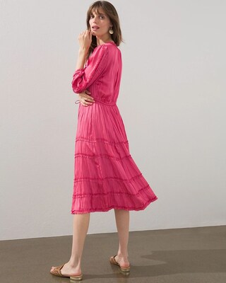 Tiered Ruffles Tie Waist Midi Dress