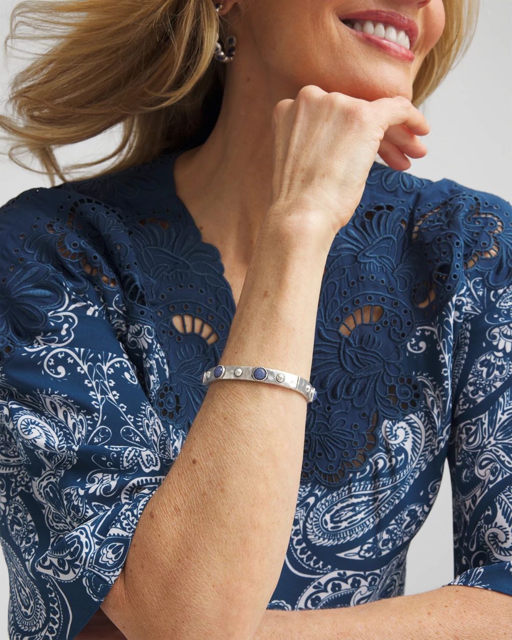 Blue Cab Stone Hinge Bangle Bracelet