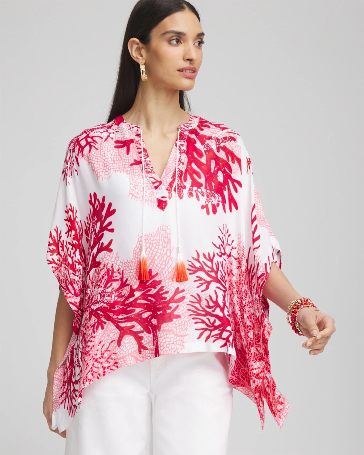 Chico's Coral Reef Motif Poncho In