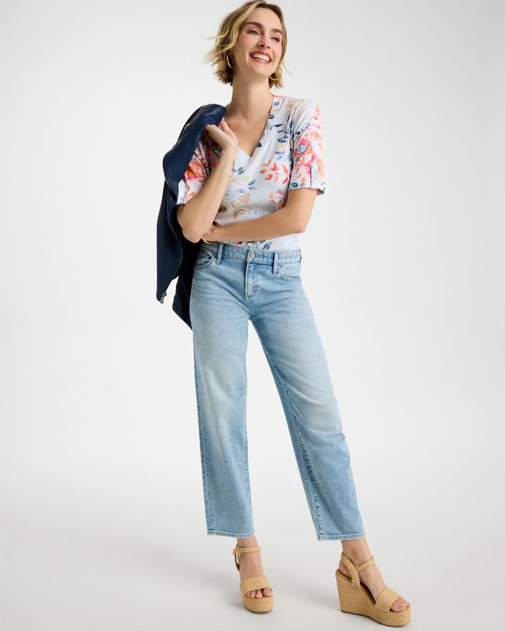 Pima Floral Elbow Sleeve Tee