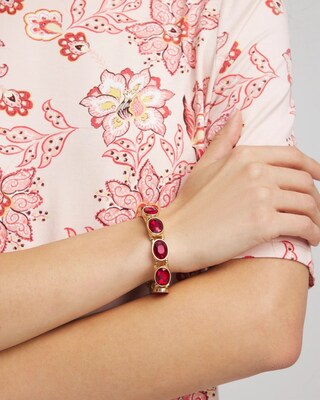 Large Red Faceted Gem Stretch Cuff Bracelet click to view larger image.