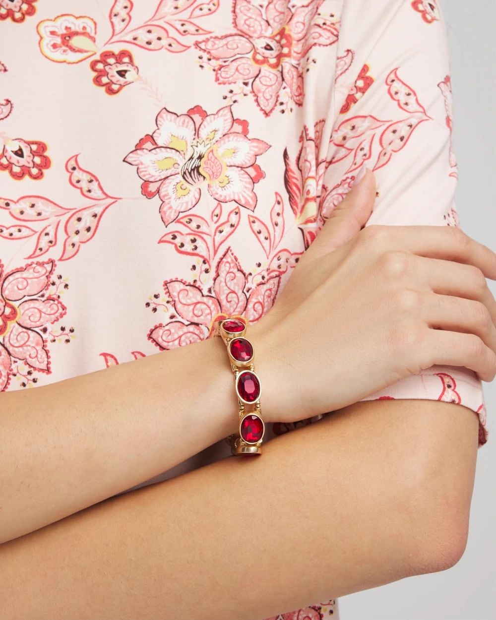 Large Red Faceted Gem Stretch Cuff Bracelet