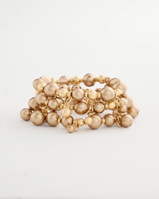 Mocha Faux Pearl Stretch Bracelet Set of Three
