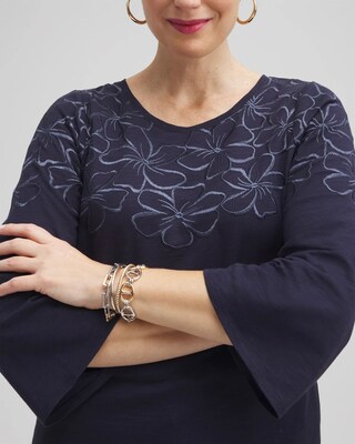 Floral Embroidered 3/4 Sleeve Top