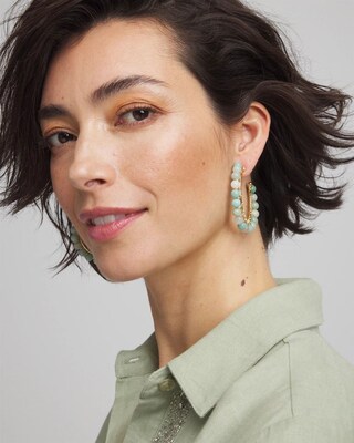 No Droop™ Genuine Amazonite Stone Hoop Earrings click to view larger image.