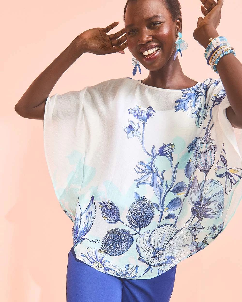 Woven Butterfly Print Poncho