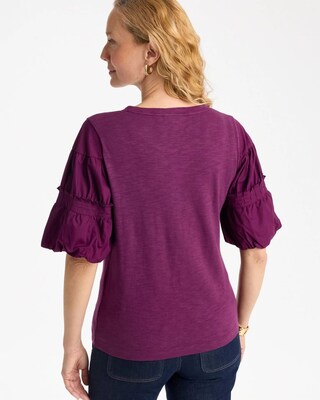 Cotton Slub Poplin Pleat Sleeve Tee click to view larger image.