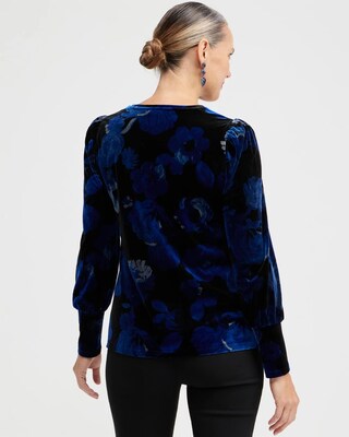 Velvet Floral Ruched Sleeve Top