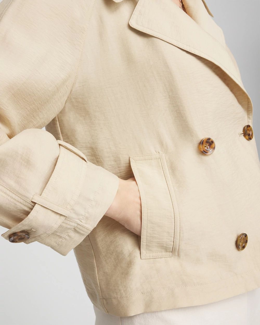 Petite Double-Breasted Cropped Trench Coat