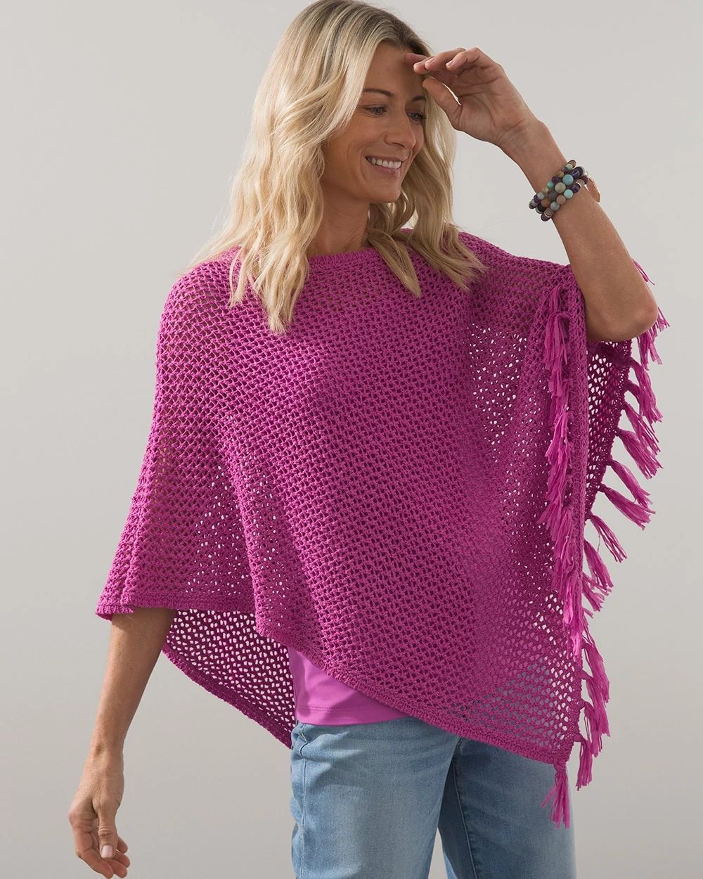 Pink Tape Yarn Poncho