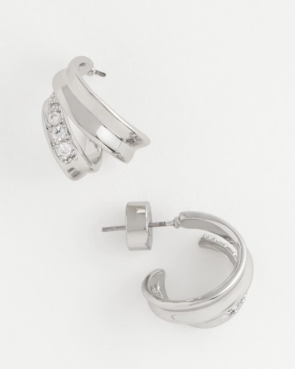 Silver Double Mini Hoop Earrings click to view larger image.