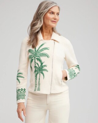 Embroidered Palms Moto Jacket