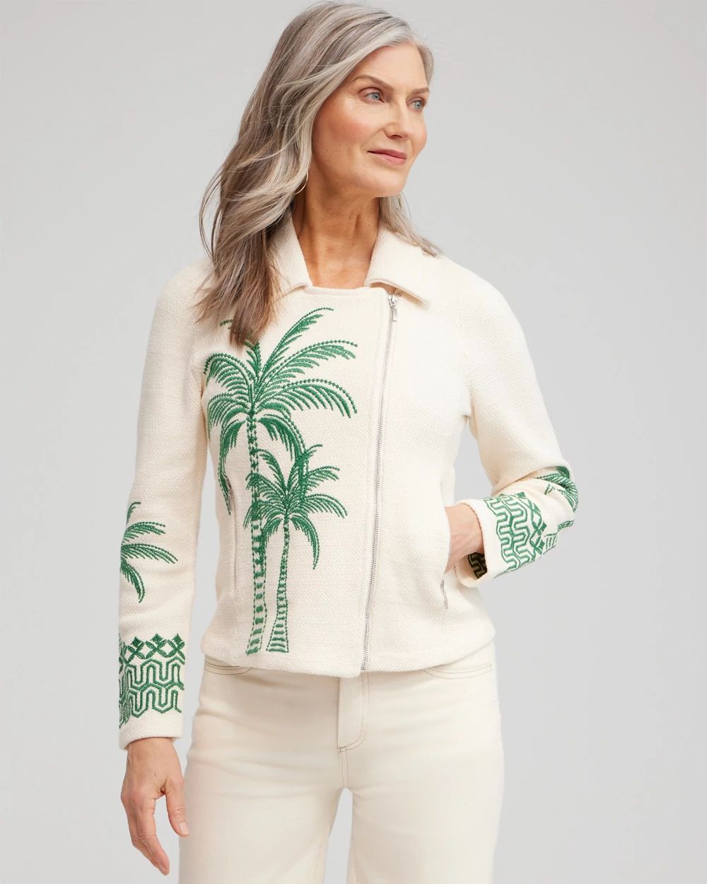 Embroidered Palms Moto Jacket