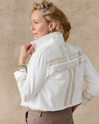 Embroidered Cropped Denim Trucker Jacket