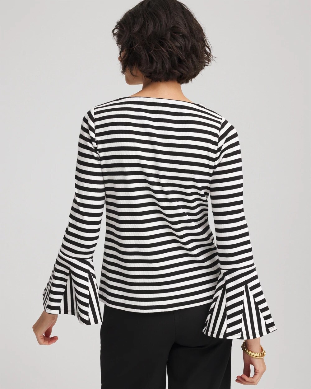 Ribbed Godet Flutter-Sleeve Top