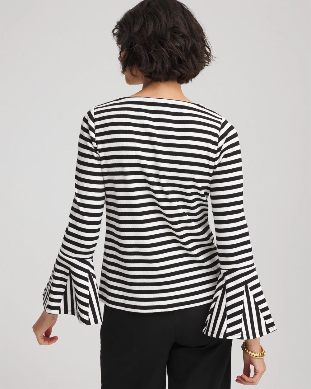 Ribbed Godet Flutter-Sleeve Top