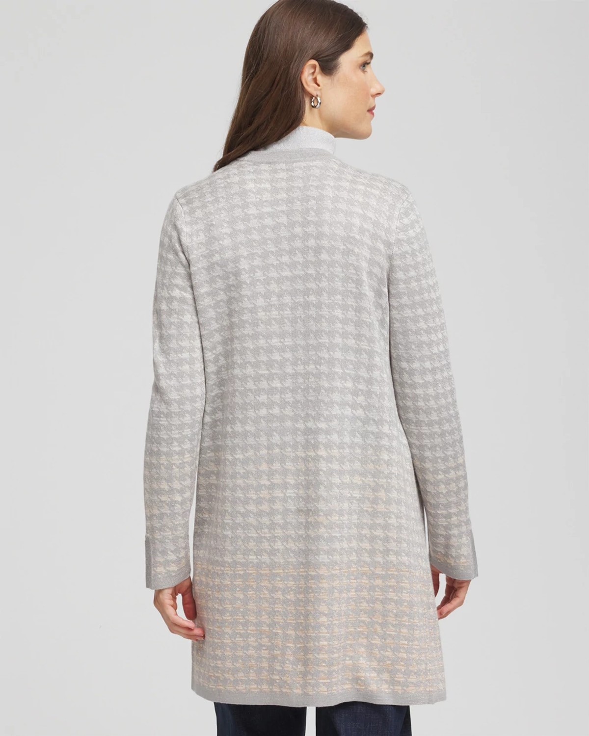 Chico's Metallic Herringbone Cardigan Sweater In Gray In Gray