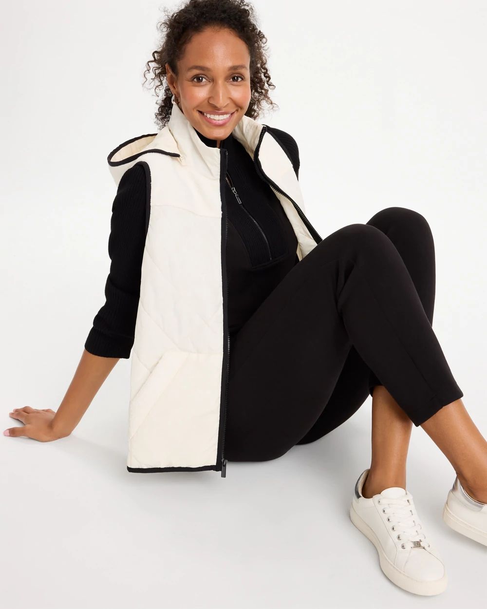 Zenergy® Quilted Fleece-Sherpa Trim Hooded Vest click to view larger image.