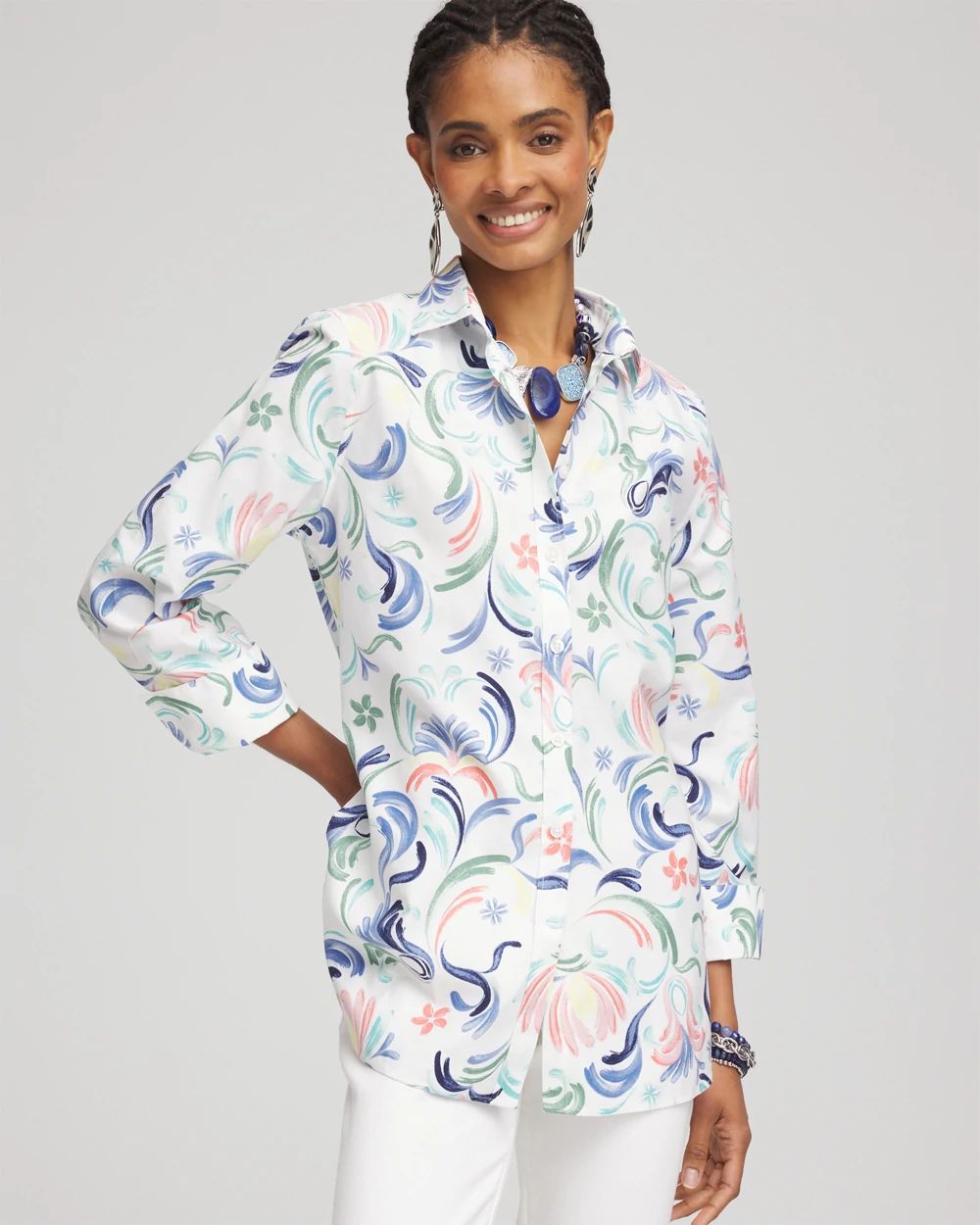 No Iron™ Floral Stretch Sateen Shirt