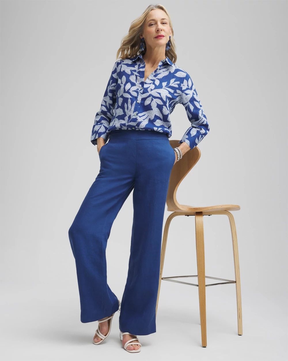 No Iron™ Linen Leaf 3/4 Sleeve Shirt