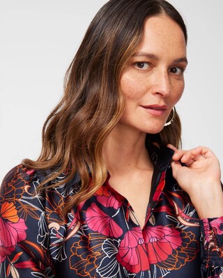 Satin Floral Shirt Dress