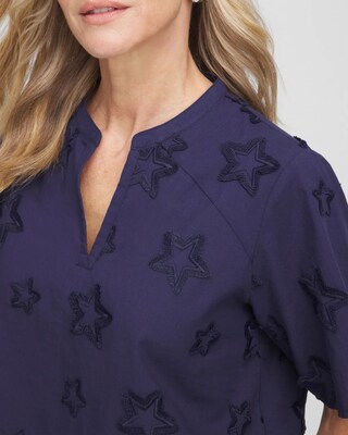 Embroidered Star Split Neck Blouse click to view larger image.