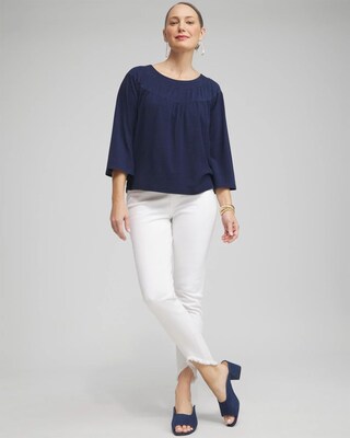 Faux Denim Eyelet Trim Top